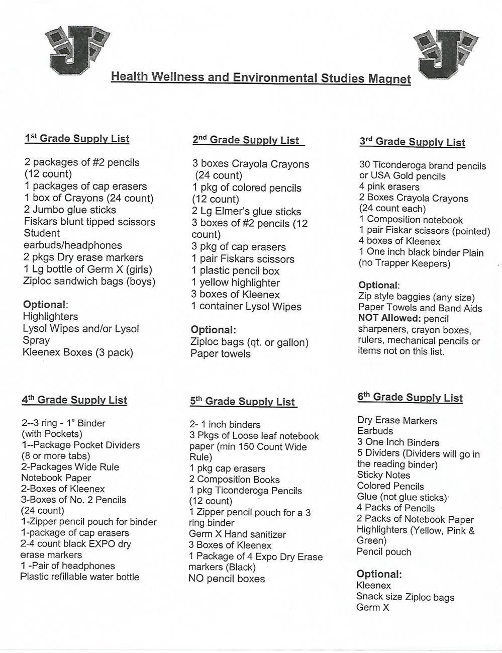 School Supply List